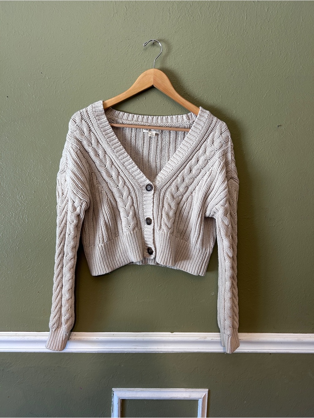 Cropped Cable Knit Grandpa Fisherman Academia V-Neck Cardigan Sweater - Cream